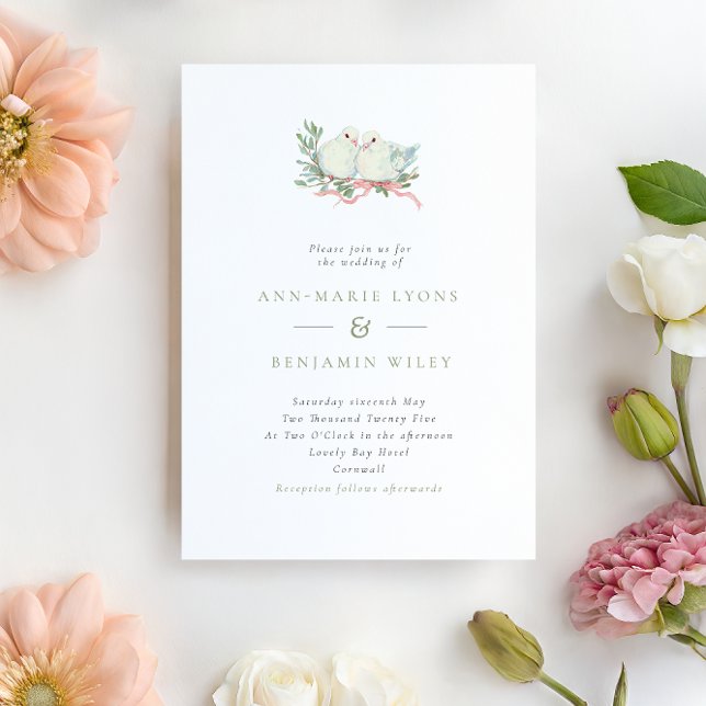 Invitation Vintage Grandmillenial Love Birds & Bow Wedding (Créateur téléchargé)
