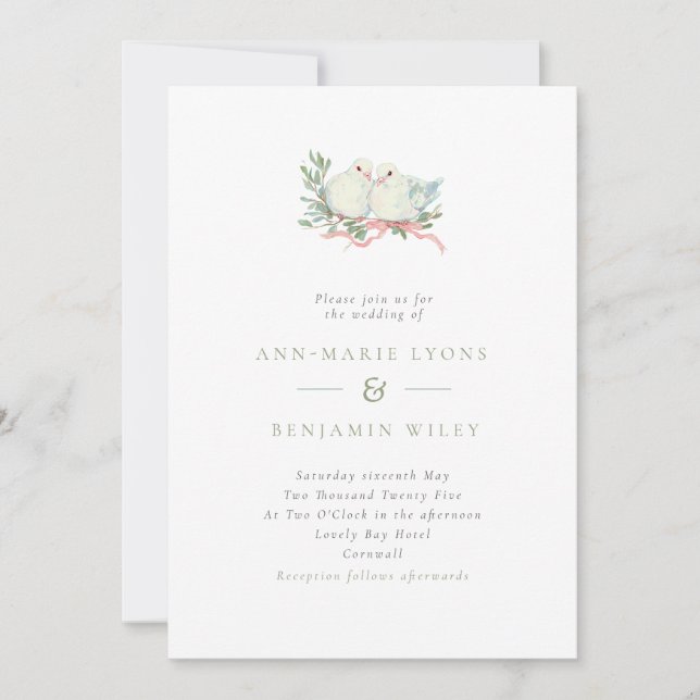 Invitation Vintage Grandmillenial Love Birds Wedding (Devant)