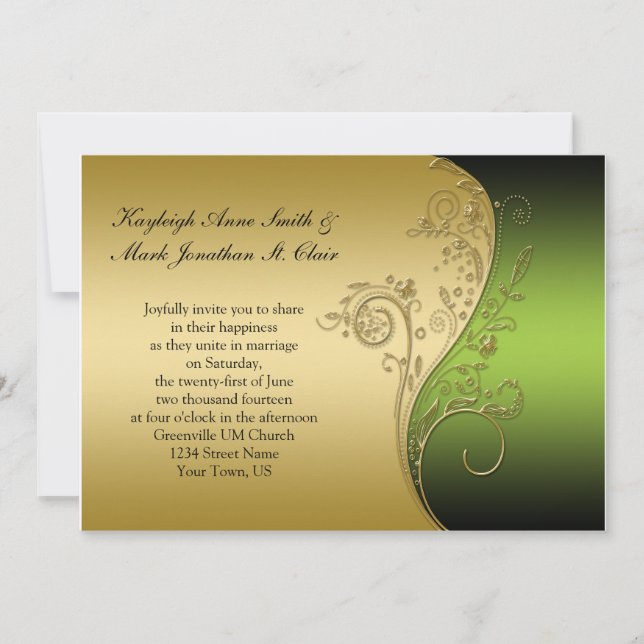 Invitation Vintage Green Black and Gold Wedding Invite (Devant)