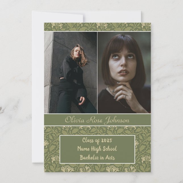 Invitation Vintage Green Honeysuckle Flowers Photo Graduation (Dos)