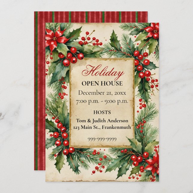 Invitation vintage Greens Holiday Open House (Devant / Derrière)