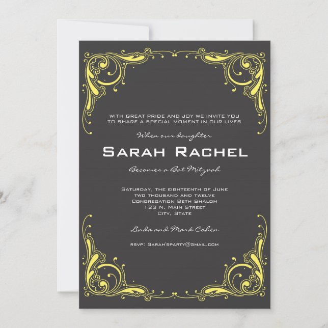Invitation Vintage Grey and Yellow (Devant)