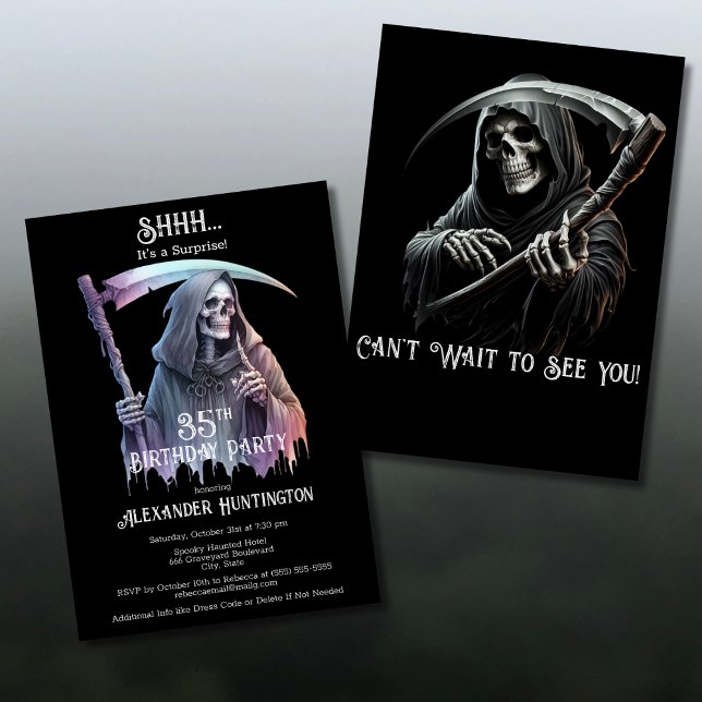 Invitation Vintage Grim Reaper Surprise 35e fête d'anniversai (Créateur téléchargé)