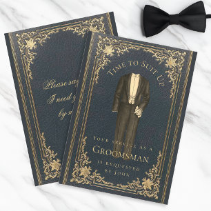 Invitation Vintage Groomsman Proposition Bleu Gold Costume He