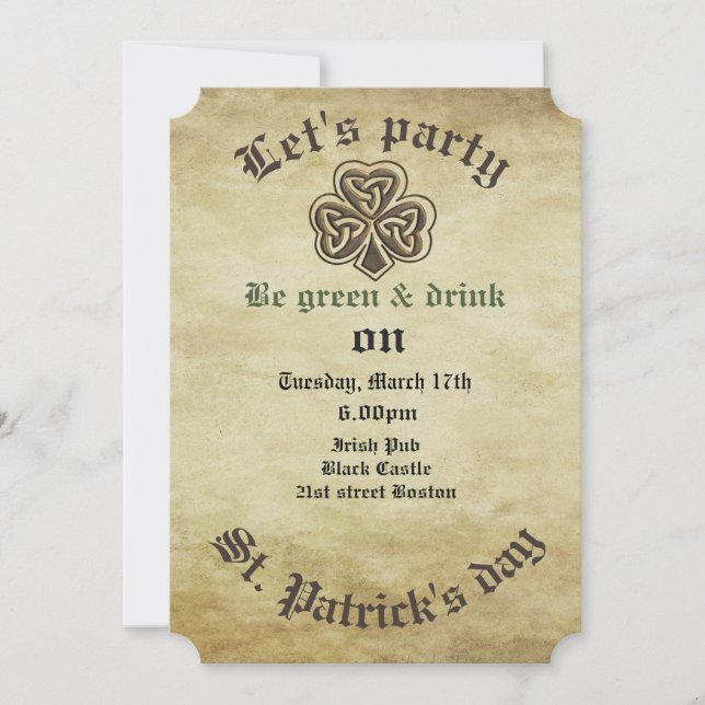 Invitation Vintage grundge shamrock irlandais tendance (Devant)