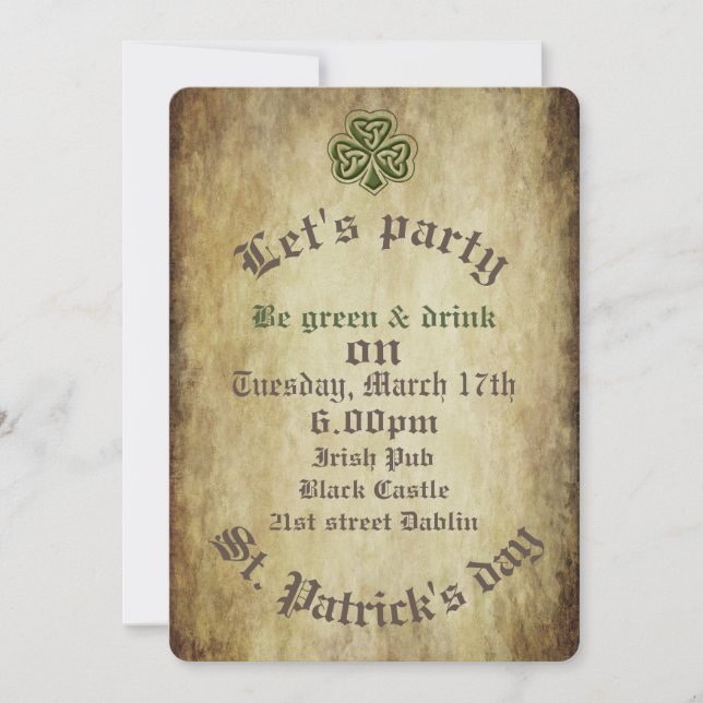 Invitation Vintage grundge shamrock irlandais tendance (Devant)