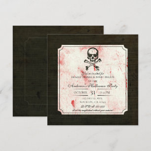 Invitation Vintage Grunge Crâne Crossbones Bloody Halloween