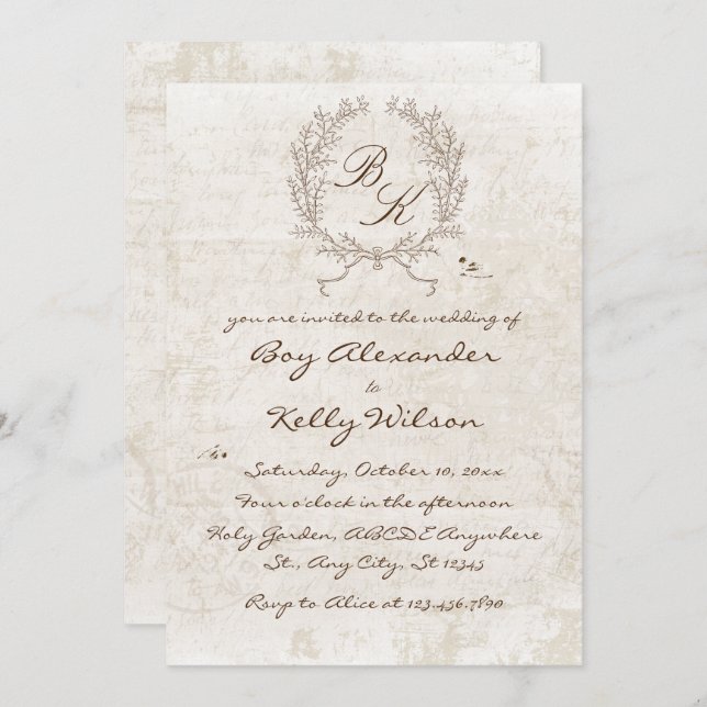 Invitation Vintage grunge rustique vieux papier (Devant / Derrière)