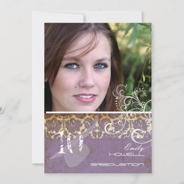 Invitation Vintage/Grunge/Tourbillons/Damas/Graduations (Devant)