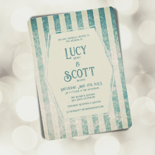 Invitation Vintage Grunge Turquoise Ecru raypes Mariage géomé
