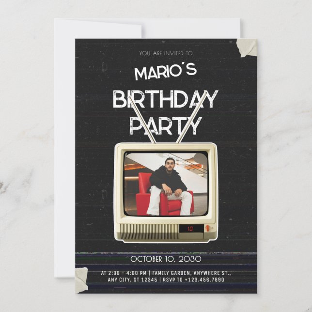 Invitation Vintage grunge tv photo anniversaire (Devant)