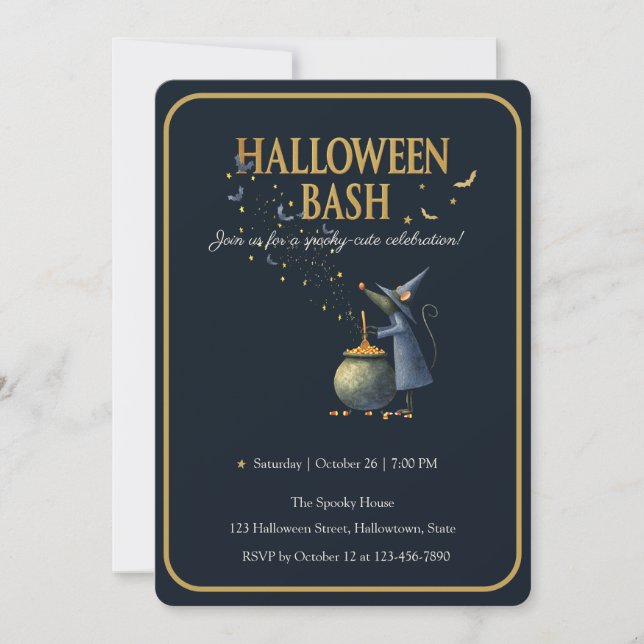 Invitation vintage Halloween. Assistant Souris sur (Devant)