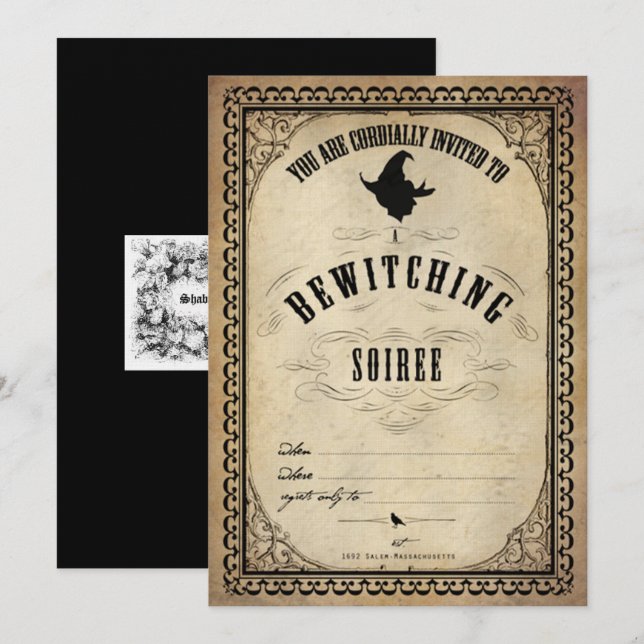 Invitation vintage Halloween Bewitching Soiree (Devant / Derrière)