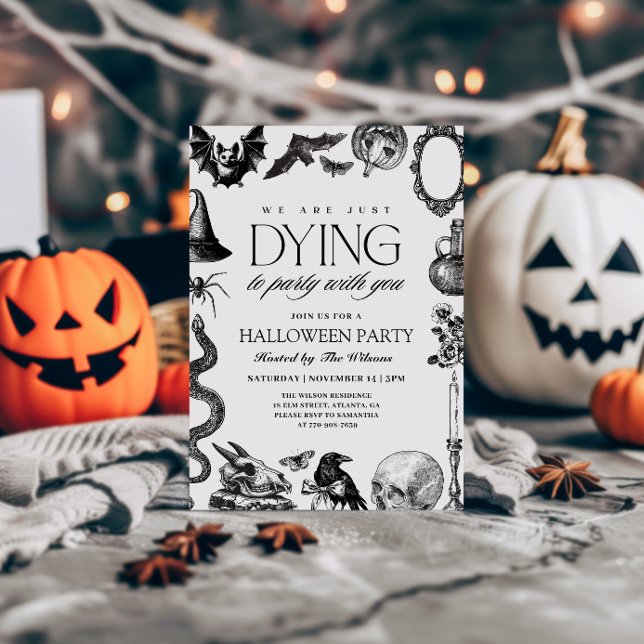 Invitation vintage Halloween crâne noir et blanc  (Créateur téléchargé)
