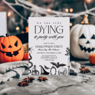 Invitation vintage Halloween crâne noir et blanc 