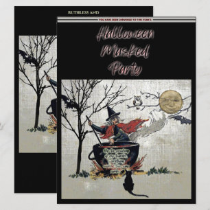 Invitation Vintage Halloween masqué sorcière Cauldron