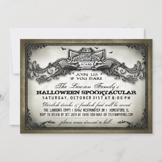 Invitation Vintage Halloween Peur Rejoignez-nous si vous osez (Devant)