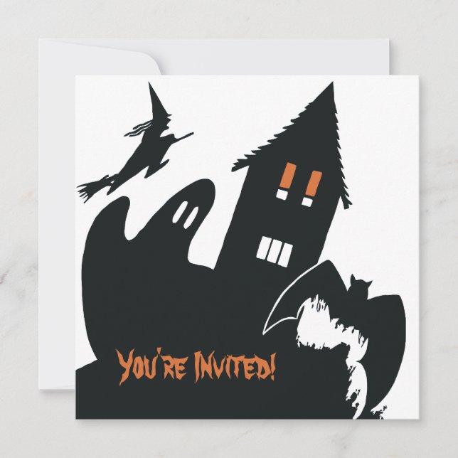 Invitation Vintage Halloween Witch Ghost Haunted House Party (Devant)