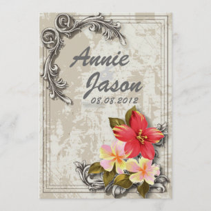 Invitation vintage hawaii hibiscus fleoral tropical mariage