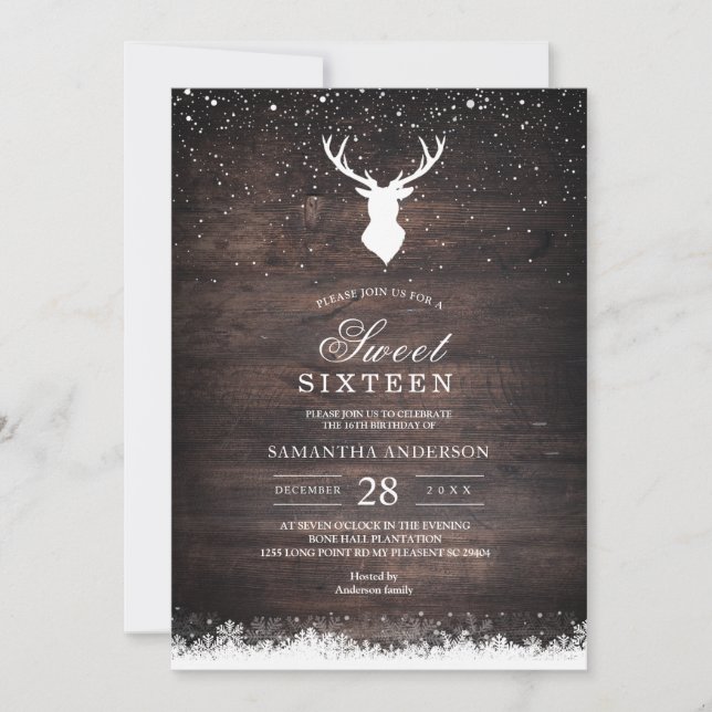 Invitation vintage hiver Simple Cerfs et Flaks de  (Devant)
