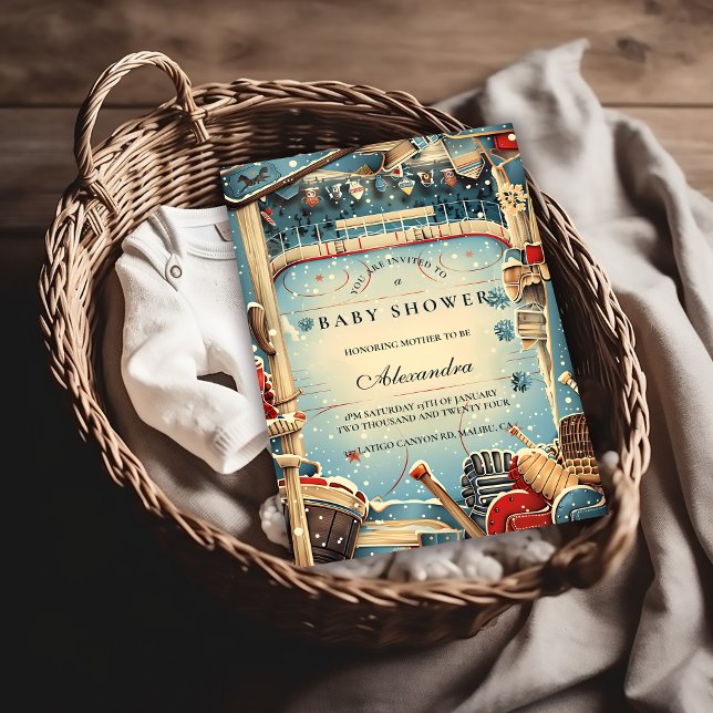 Invitation Vintage Hockey Baby Shower (Créateur téléchargé)