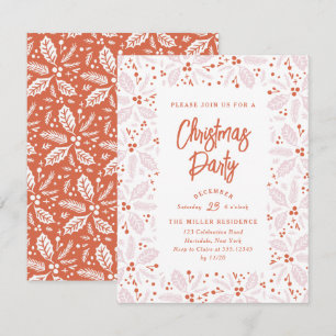 Invitation Vintage Holly Berry fête de Noël rose et rouge