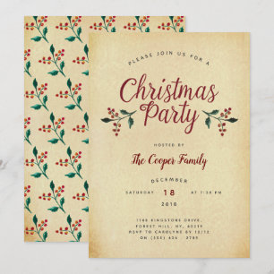 Invitation vintage Holly Christmas Party