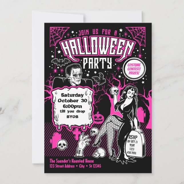 Invitation Vintage Horreur Adulte Halloween Costume Party (Devant)