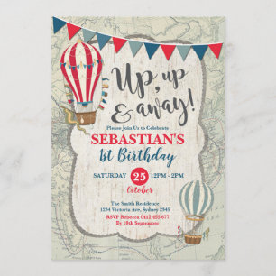 Invitation Vintage Hot Air Balloon Aventure 1er anniversaire
