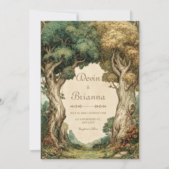 Invitation Vintage Illustrative Woodland Archway Wedding (Devant)