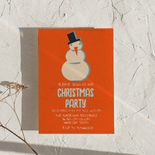 Invitation Vintage Illustré Red Christmas Snowman Party