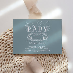 Invitation Vintage Intemporel Baby shower floral bleu