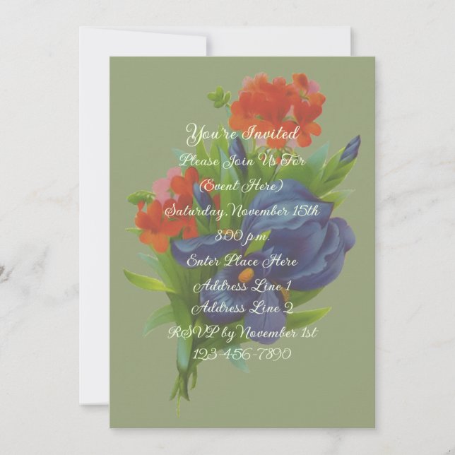 Invitation Vintage Iris Bouquet Floral Art Party (Devant)