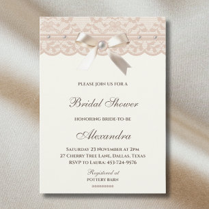 Invitation Vintage Ivoire Nœud Papillon Broderie Mariage
