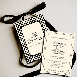 Invitation Vintage Ivory Black Checkered Old Money Wedding