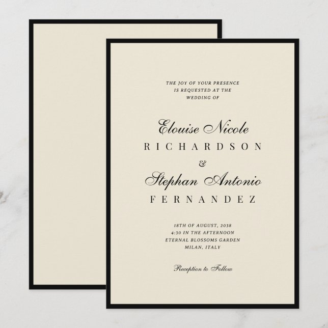 Invitation Vintage Ivory & Black Old Money Wedding (Devant / Derrière)