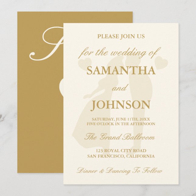 Invitation Vintage Ivory Elegant Monogram Wedding (Devant / Derrière)