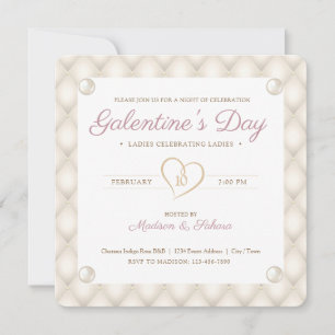 Invitation Vintage Ivory, Gold et Pearls Galentine's Party