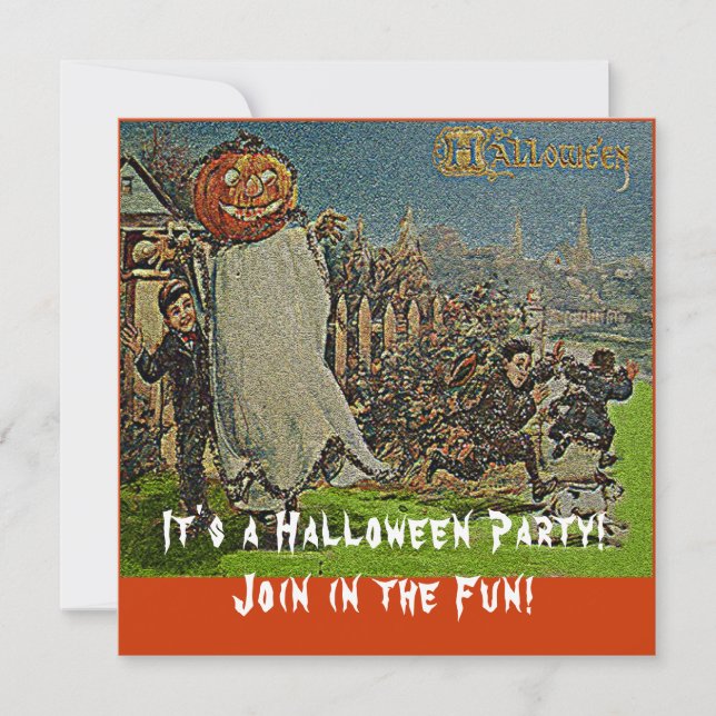 Invitation Vintage Jack o'Lantern Scarecrow and Boys (Devant)