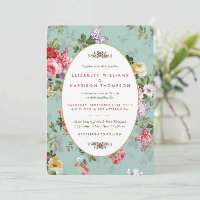 Invitation Vintage Jardin Floral Mariage botanique (Debout devant)