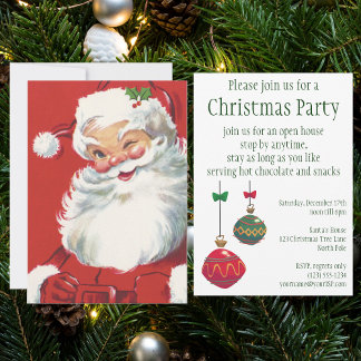 Invitation Vintage Jolly Winking Santa Claus, fête de Noël