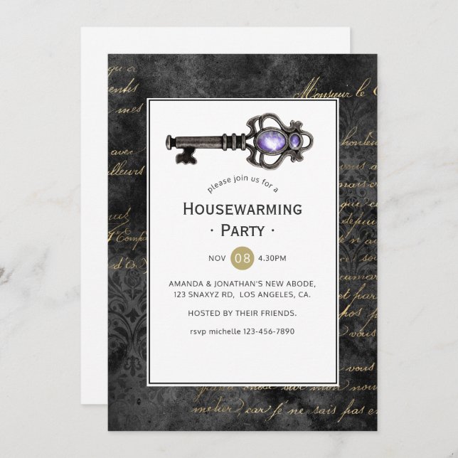 Invitation Vintage Key Houclier Party (Devant / Derrière)