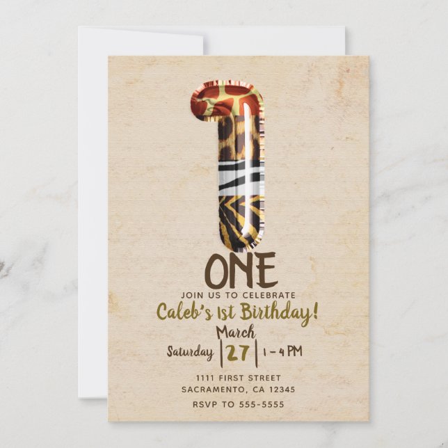 Invitation Vintage Kraft Safari Jungle ONE 1er anniversaire (Devant)