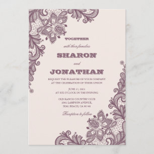 Invitation Vintage Lace Blush Pink & Mauve Rustique Mariage
