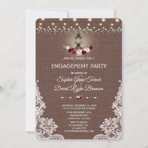 Invitation Vintage Lace Burlap Feux à cordes