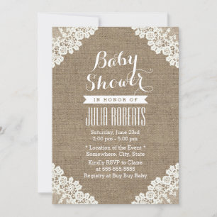 Invitation Vintage Laced Burlap Baby shower rustique