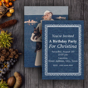 Invitation Vintage Lady Scotty Terrier Chien Océan Anniversai