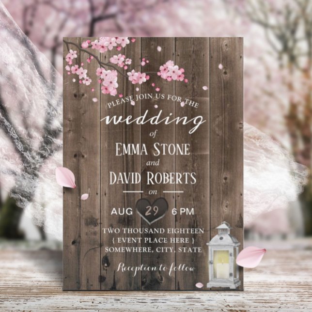 Invitation Vintage Lanterne Cerisier Fleur Fleur Grange Maria (Créateur téléchargé)