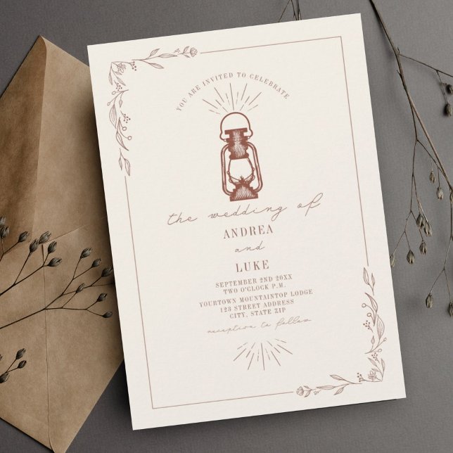 Invitation Vintage Lanterne Rustique FloralTerracotta Mariage (Créateur téléchargé)