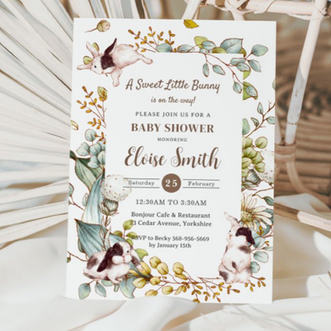 Invitation Vintage lapin lapin lapin Baby shower QR (Créateur téléchargé)